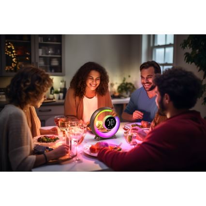 LED RGBW Prigušiva stolna lampa s budilicom LED/20W/5V USB srebrna