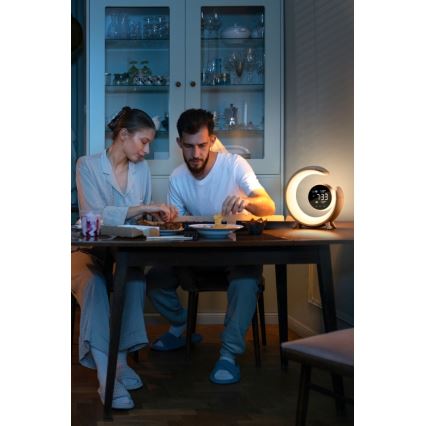 LED RGBW Prigušiva stolna lampa s budilicom LED/20W/5V USB srebrna