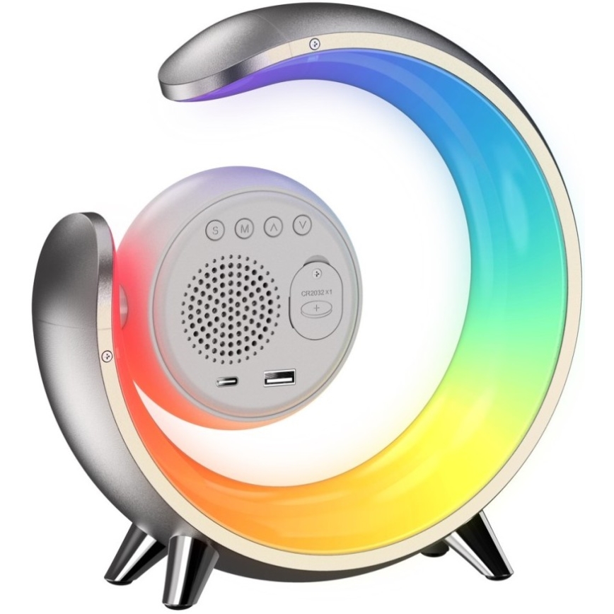 LED RGBW Prigušiva stolna lampa s budilicom LED/20W/5V USB srebrna