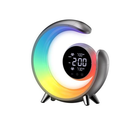 LED RGBW Prigušiva stolna lampa s budilicom LED/20W/5V USB srebrna