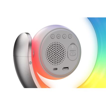 LED RGBW Prigušiva stolna lampa s budilicom LED/20W/5V USB srebrna