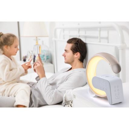 LED RGB Prigušiva stolna lampa s budilicom i Qi punjenjem 30W/230V zlatna