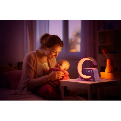 LED RGB Prigušiva stolna lampa s budilicom i Qi punjenjem 30W/230V zlatna