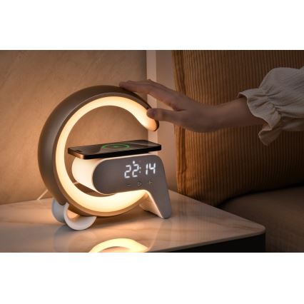LED RGB Prigušiva stolna lampa s budilicom i Qi punjenjem 30W/230V zlatna
