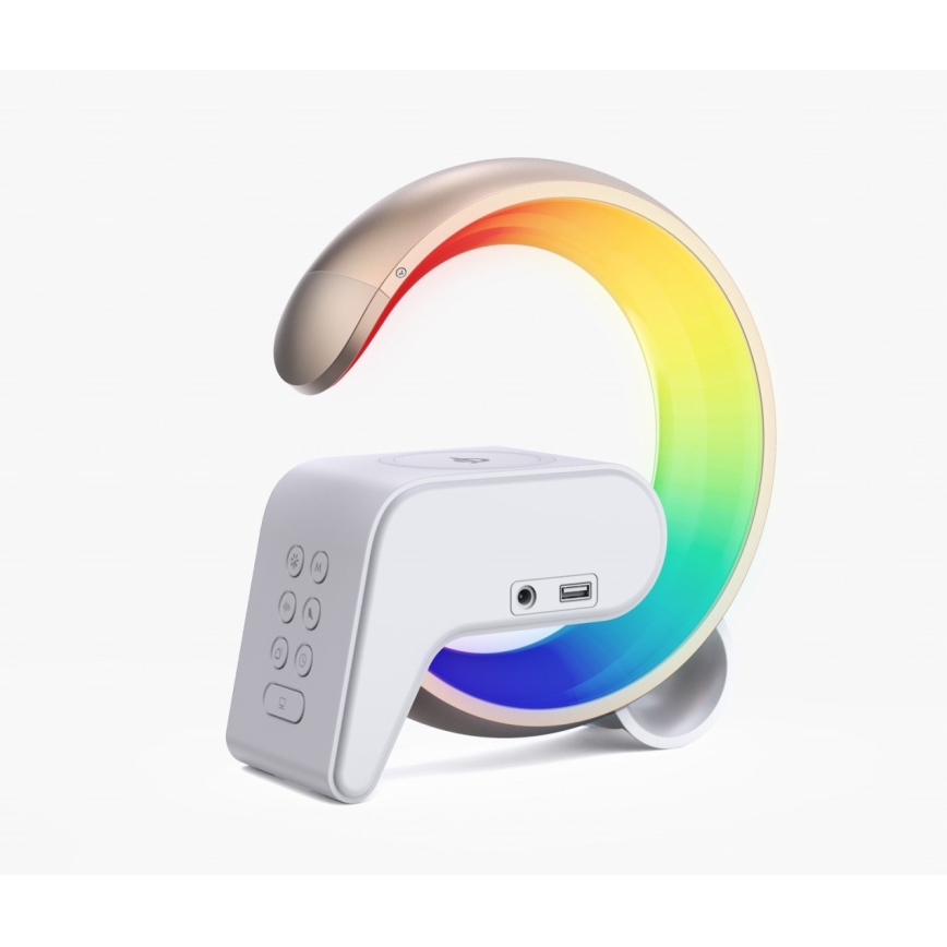 LED RGB Prigušiva stolna lampa s budilicom i Qi punjenjem 30W/230V zlatna