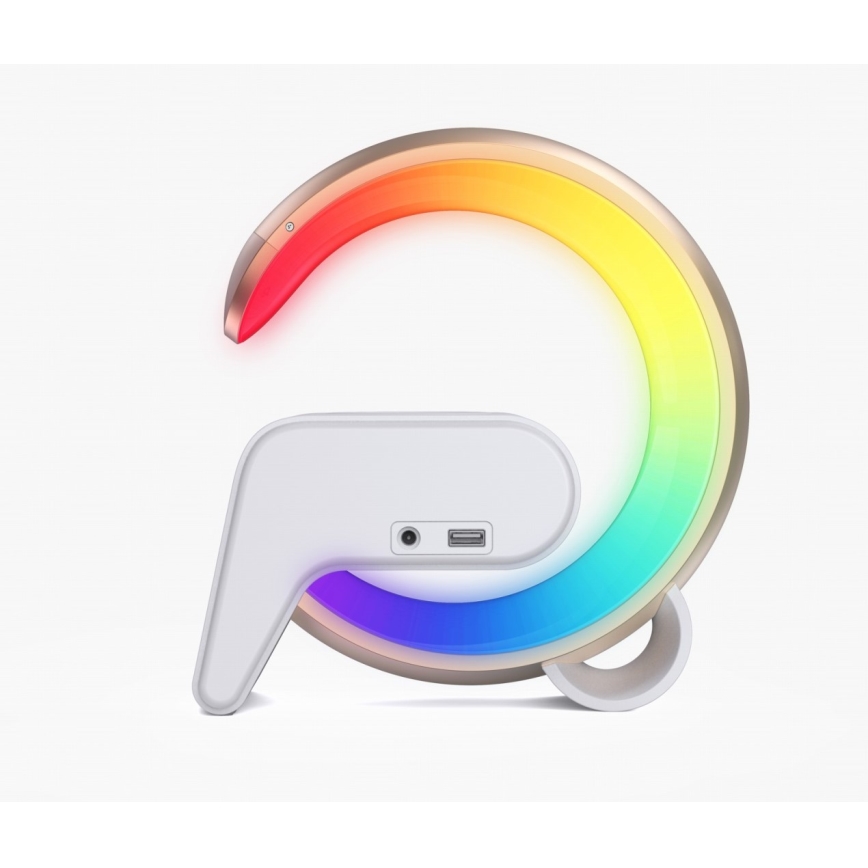 LED RGB Prigušiva stolna lampa s budilicom i Qi punjenjem 30W/230V zlatna