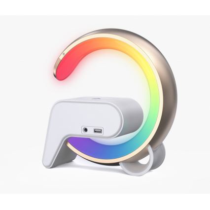 LED RGB Prigušiva stolna lampa s budilicom i Qi punjenjem 30W/230V zlatna