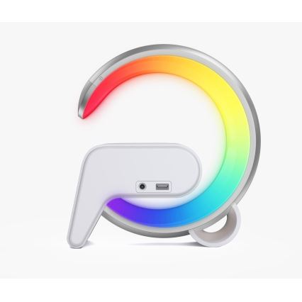 LED RGB stolna lampa s prigušivanjem, budilicom i Qi punjenjem 30W/230V srebrna