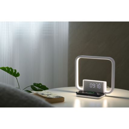 LED Prigušiva stolna lampa s budilicom i Qi punjenjem LED/18W/230V bijela