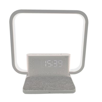 LED Prigušiva stolna lampa s budilicom i Qi punjenjem LED/18W/230V bijela