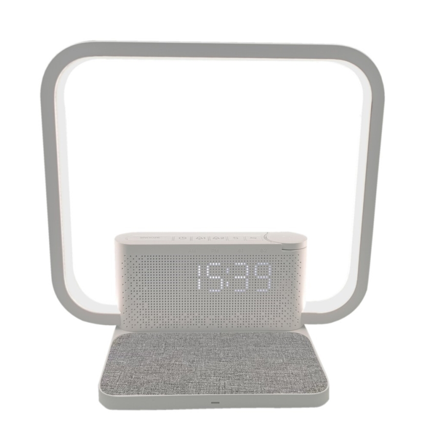 LED Prigušiva stolna lampa s budilicom i Qi punjenjem LED/18W/230V bijela