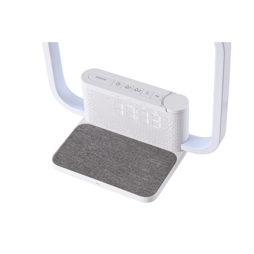 LED Prigušiva stolna lampa s budilicom i Qi punjenjem LED/18W/230V bijela