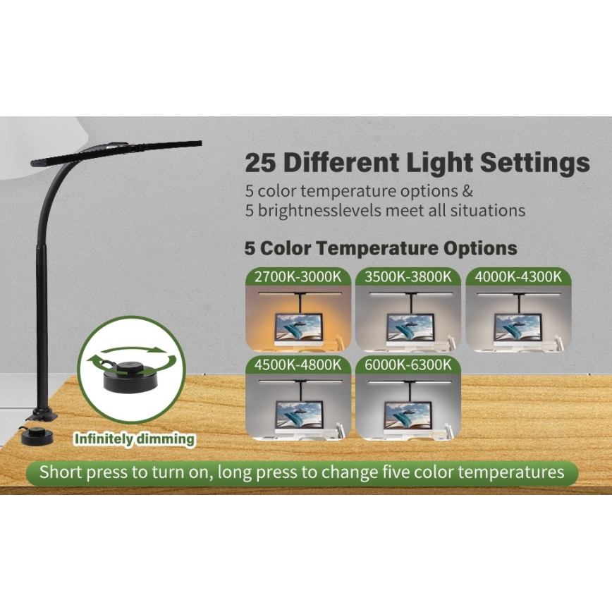 LED Fleksibilno prigušivo osvjetljenje za monitor OFFICE LED/24W/230V 2700-6300K CRI 95