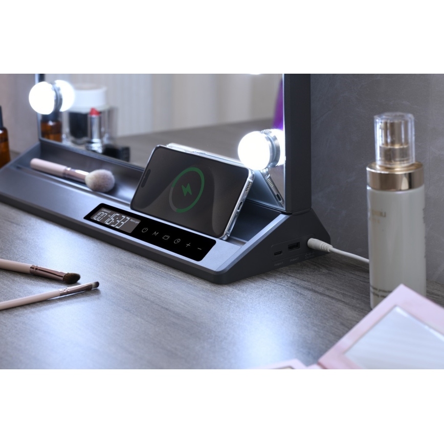 LED ogledalo za šminkanje HOLLYWOOD s mogućnošću prigušivanja LED/18W/230V 3000/4200/6000K sivo