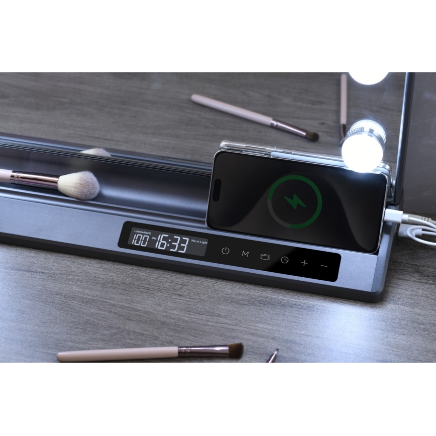 LED ogledalo za šminkanje HOLLYWOOD s mogućnošću prigušivanja LED/18W/230V 3000/4200/6000K sivo