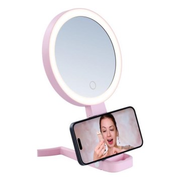 Immax 09102L - LED+CCT kozmetičko ogledalo SWEET LED/3W/5V, s mogućnošću prigušivanja, ružičasto