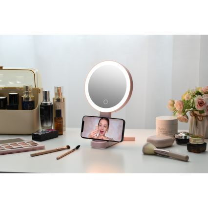 Immax 09102L - LED+CCT kozmetičko ogledalo SWEET LED/3W/5V, s mogućnošću prigušivanja, ružičasto