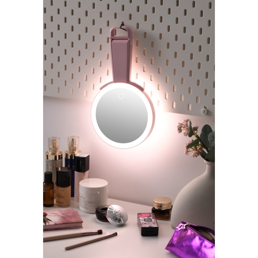 Immax 09102L - LED+CCT kozmetičko ogledalo SWEET LED/3W/5V, s mogućnošću prigušivanja, ružičasto