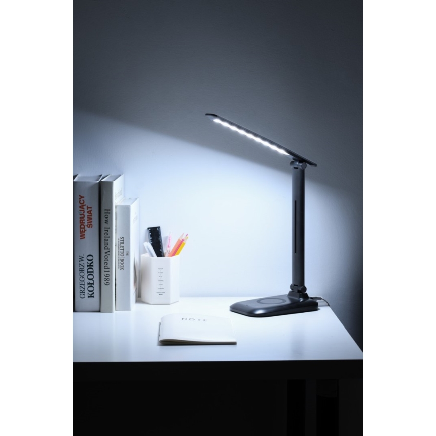 LED stolna lampa s prigušivanjem, bežičnim QI punjenjem i USB priključkom LUMI LED/7W/230V crna