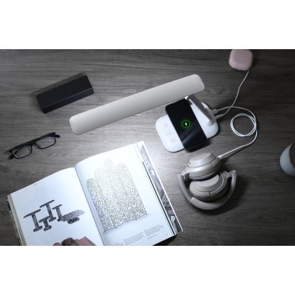 LED stolna svjetiljka s prigušivanjem, bežičnim QI punjenjem i USB LUMI LED/7W/230V, bijela