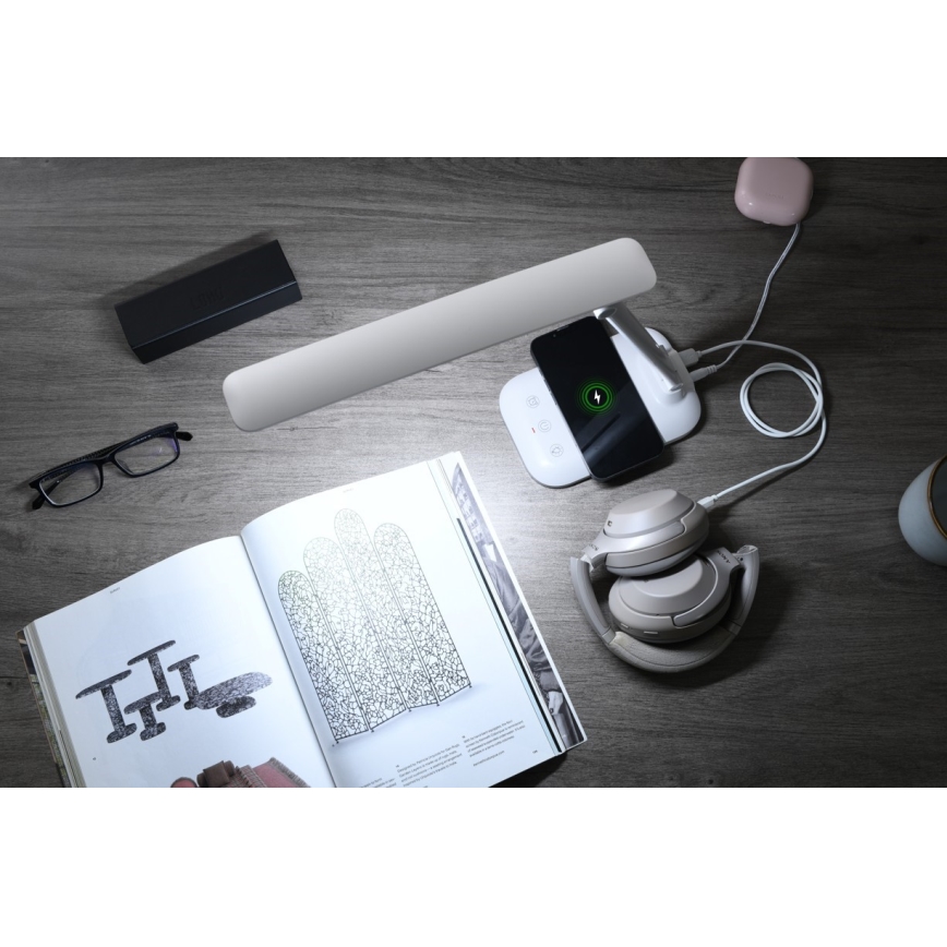 LED stolna svjetiljka s prigušivanjem, bežičnim QI punjenjem i USB LUMI LED/7W/230V, bijela