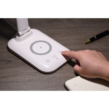 LED stolna svjetiljka s prigušivanjem, bežičnim QI punjenjem i USB LUMI LED/7W/230V, bijela