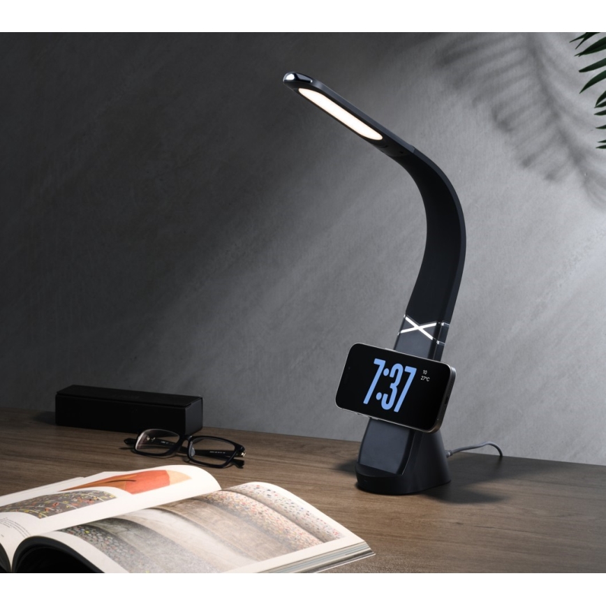 LED stolna lampa s mogućnošću prigušivanja i bežičnim punjenjem MAGIC LED/5W/230V crna