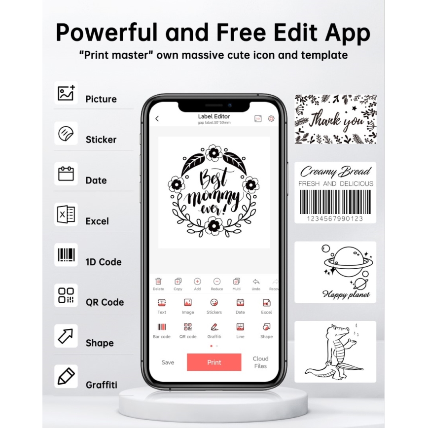 Digitalna pisač etiketa USB-C + samoljepljive etikete 40x30mm