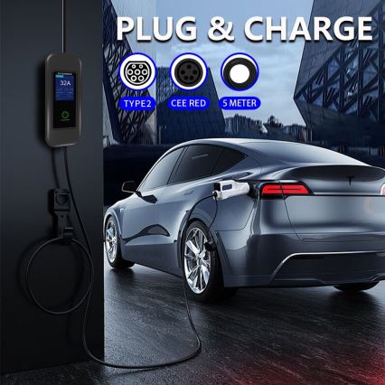 Immax - Putna punionica za električne automobile EV AC Type 2 32A/380V 22kW + utičnica 230V 5m Wi-Fi Tuya