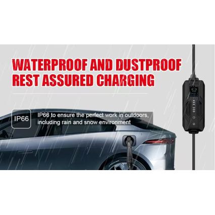 Immax - Prijenosna putna punionica za električna vozila (EV) AC Type 2 16A/380V 11 kW + utikač 230V, kabel 5 m, Wi‑Fi (Tuya)