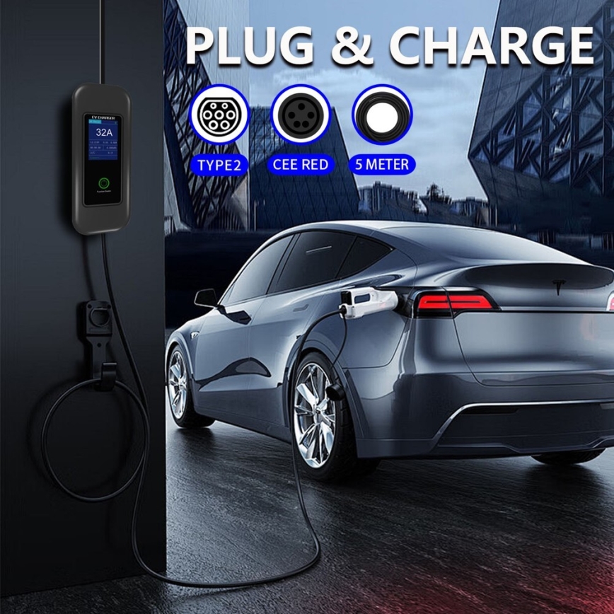 Immax - Putna EV stanica za punjenje električnih automobila AC Type 2 32A/380V 22kW + utikač 230V 5m Wi-Fi Tuya