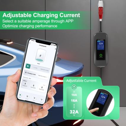 Immax - Putna EV stanica za punjenje električnih automobila AC Type 2 32A/380V 22kW + utikač 230V 5m Wi-Fi Tuya