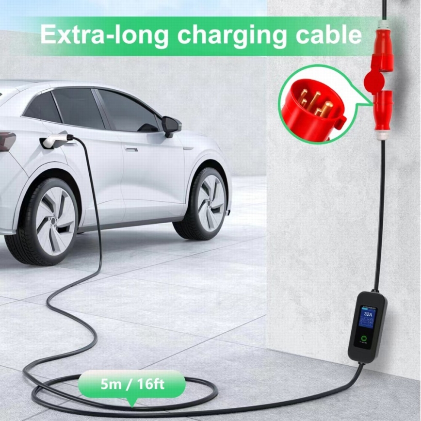 Immax - Putna EV stanica za punjenje električnih automobila AC Type 2 32A/380V 22kW + utikač 230V 5m Wi-Fi Tuya