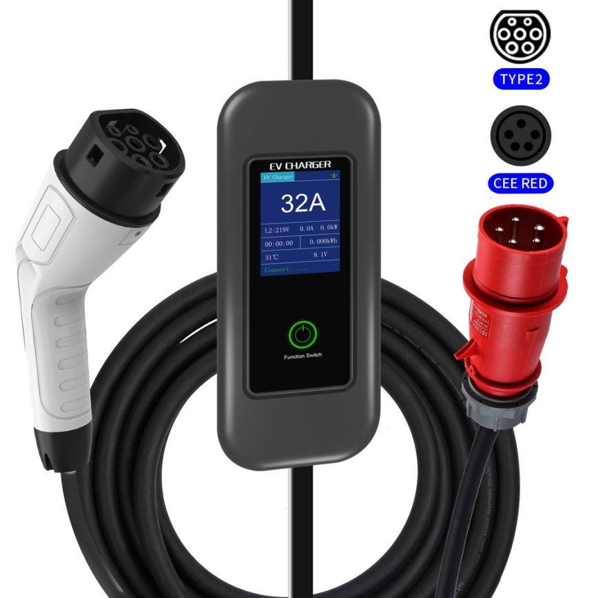 Immax - Putna EV stanica za punjenje električnih automobila AC Type 2 32A/380V 22kW + utikač 230V 5m Wi-Fi Tuya