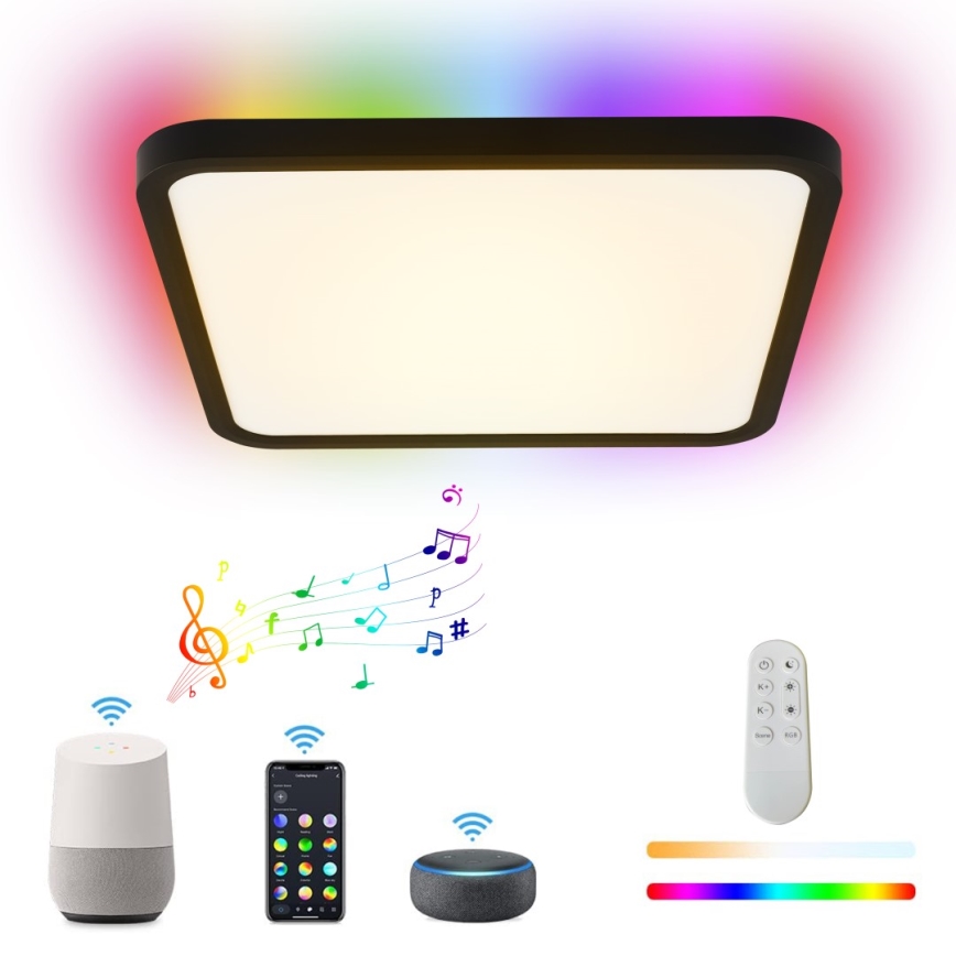 Immax NEO 07167-B40 - LED RGB+CCT Prigušiva stropna svjetiljka NEO LITE TUDO LED/50W/230V Wi-Fi Tuya crna + daljinski upravljač