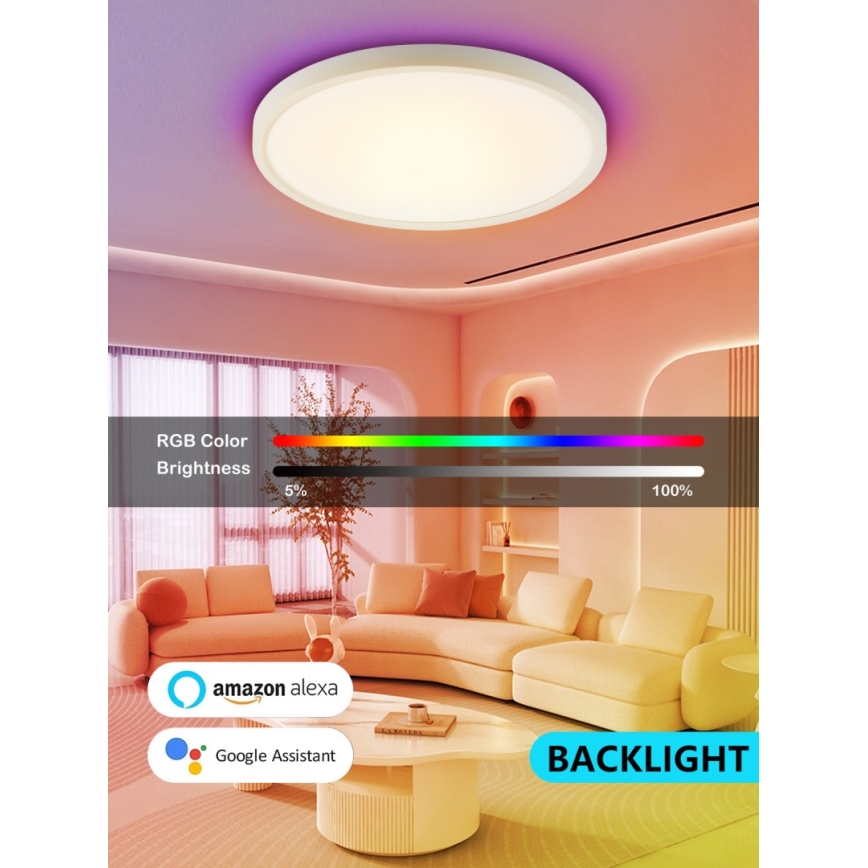 Immax NEO 07169-W60 - LED RGB+CCT Prigušiva stropna svjetiljka NEO LITE TUDO 65W/230V 2700-6500K Wi-Fi Tuya + daljinski upravljač bijela