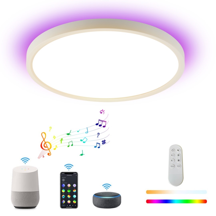 Immax NEO 07169-W60 - LED RGB+CCT Prigušiva stropna svjetiljka NEO LITE TUDO 65W/230V 2700-6500K Wi-Fi Tuya + daljinski upravljač bijela
