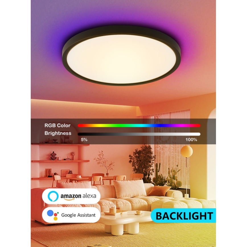 Immax NEO 07170-B60 - LED RGB+CCT Prigušiva stropna svjetiljka NEO LITE TUDO LED/65W/230V 2700-6500K Wi-Fi Tuya crna + daljinski upravljač