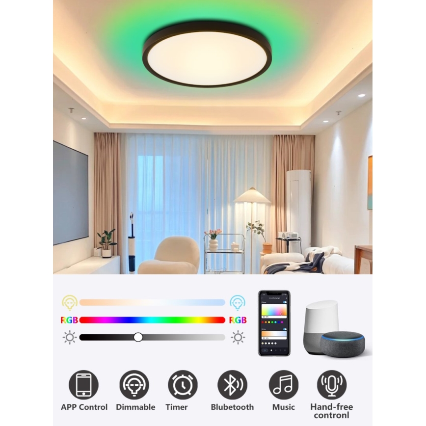 Immax NEO 07170-B60 - LED RGB+CCT Prigušiva stropna svjetiljka NEO LITE TUDO LED/65W/230V 2700-6500K Wi-Fi Tuya crna + daljinski upravljač