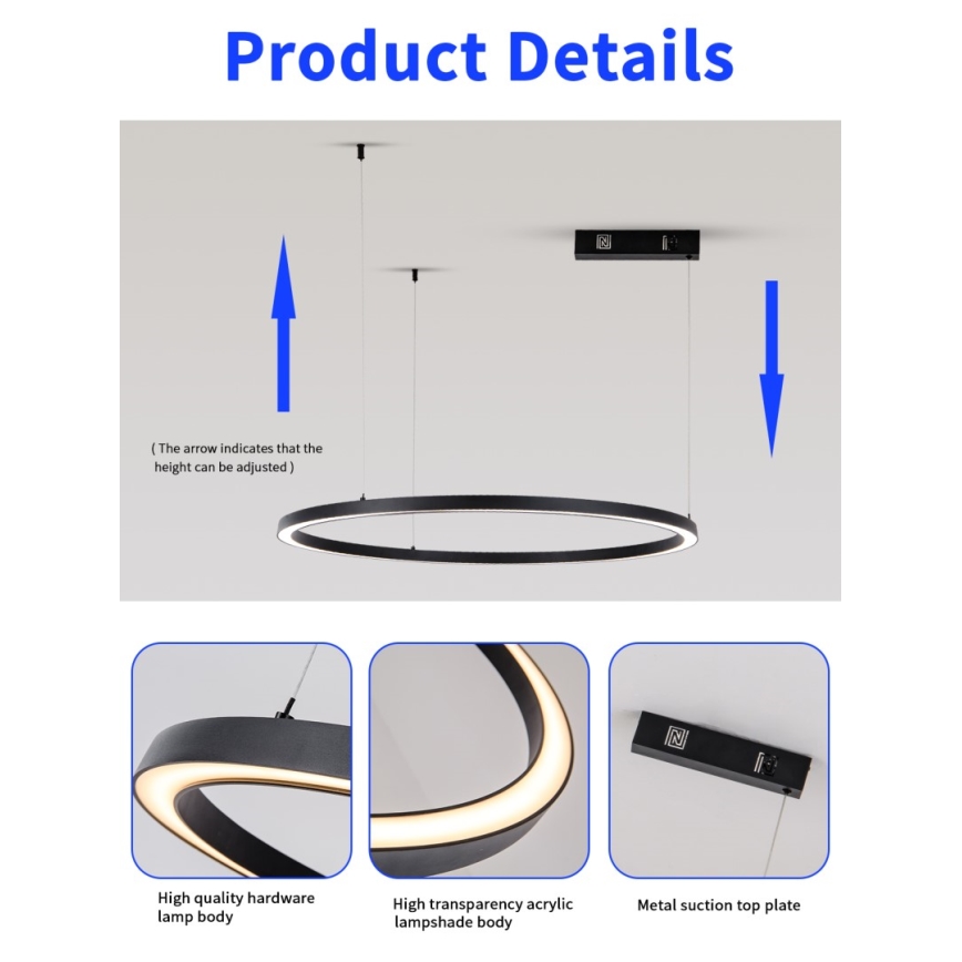 Immax NEO 07215L - LED Prigušivi luster na sajli FINO LED/60W/230V 80 cm crna Tuya + daljinski upravljač
