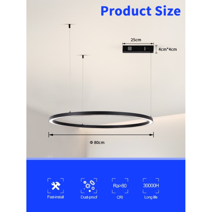 Immax NEO 07215L - LED Prigušivi luster na sajli FINO LED/60W/230V 80 cm crna Tuya + daljinski upravljač