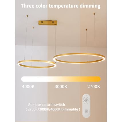 Immax NEO 07218L - LED Prigušivi luster na sajli FINO LED/93W/230V 60/80cm zlatna Tuya + daljinski upravljač