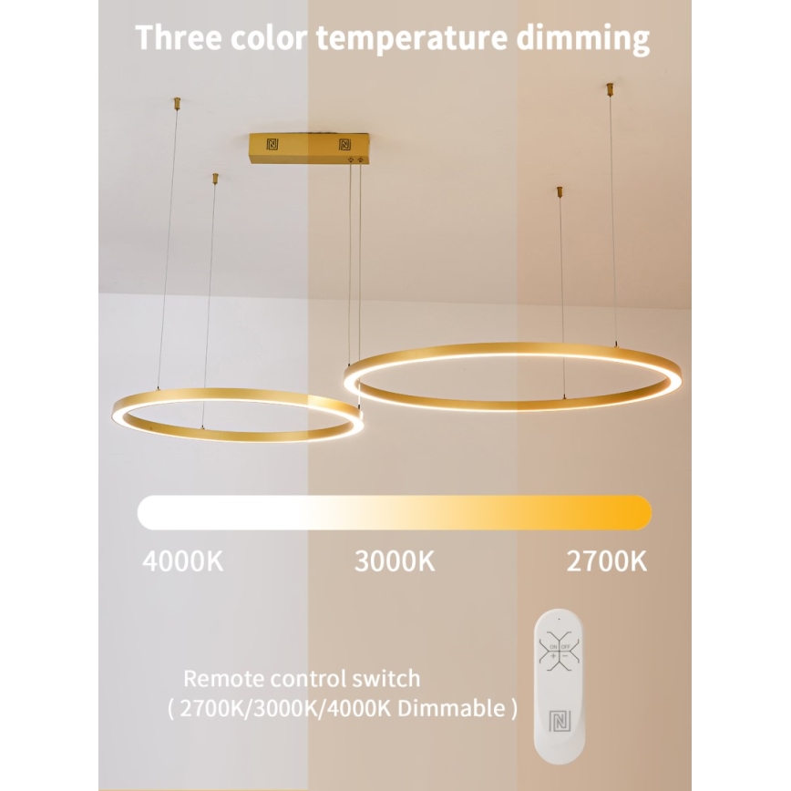 Immax NEO 07218L - LED Prigušivi luster na sajli FINO LED/93W/230V 60/80cm zlatna Tuya + daljinski upravljač