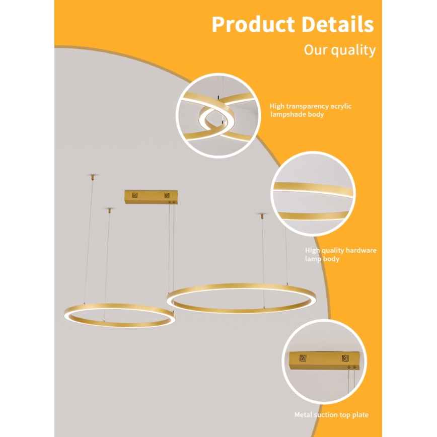 Immax NEO 07218L - LED Prigušivi luster na sajli FINO LED/93W/230V 60/80cm zlatna Tuya + daljinski upravljač