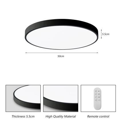 Immax NEO 07249L - LED Prigušiva stropna svjetiljka NEO LITE SEMPLICI LED/48W/230V 3000-6000K Wi-Fi Tuya crna + daljinski upravljač