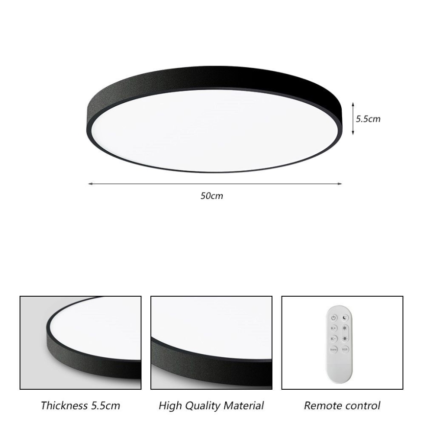 Immax NEO 07249L - LED Prigušiva stropna svjetiljka NEO LITE SEMPLICI LED/48W/230V 3000-6000K Wi-Fi Tuya crna + daljinski upravljač