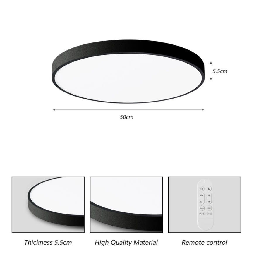 Immax NEO 07249L - LED stropna svjetiljka s prigušivanjem NEO LITE SEMPLICI LED/48W/230V 3000-6000K Wi-Fi Tuya crna + daljinski upravljač
