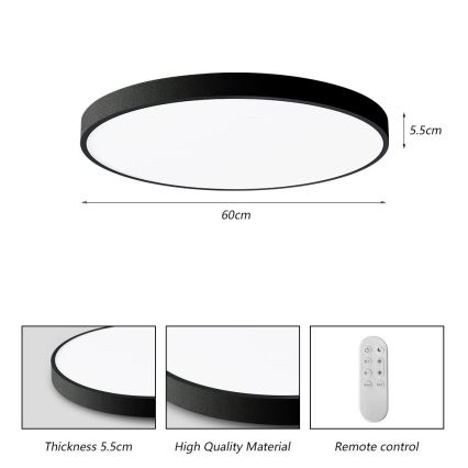 Immax NEO 07250L - LED Prigušiva stropna svjetiljka NEO LITE SEMPLICI LED/60W/230V 3000-6000K Wi-Fi Tuya crna + daljinski upravljač