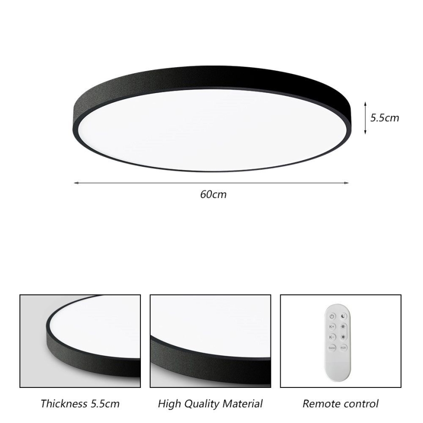 Immax NEO 07250L - LED Prigušiva stropna svjetiljka NEO LITE SEMPLICI LED/60W/230V 3000-6000K Wi-Fi Tuya crna + daljinski upravljač