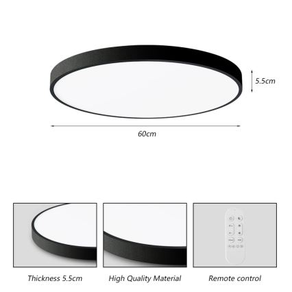 Immax NEO 07250L - LED stropna svjetiljka s prigušivanjem NEO LITE SEMPLICI LED/60W/230V 3000-6000K Wi-Fi Tuya crna + daljinski upravljač